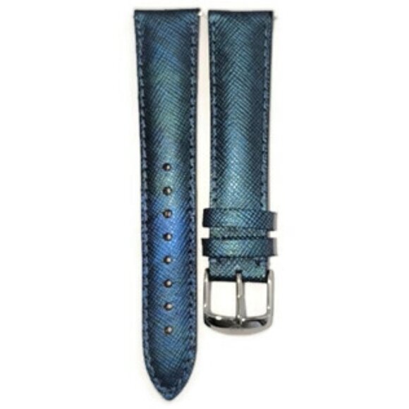 MICHELE 18mm Saffiano Embossed Iridescent Blue/Green Leather Watch Strap - Picture 1 of 10